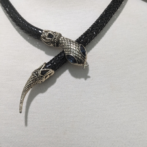 VTG DL AULD blue eyeled black snake, mesh choker necklace, belt or bracelet - Picture 9 of 16